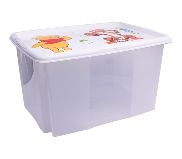 Műanyag tároló doboz "MICIMACKÓ", 45 l, átlátszó, fehér fedéllel, 55x39,5x29,5 cm - UTOLSÓ 3 DB